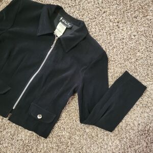All That Jazz | Vintage Full Zip Black Lined Blazer Jacket Silver Collar 90s Y2k